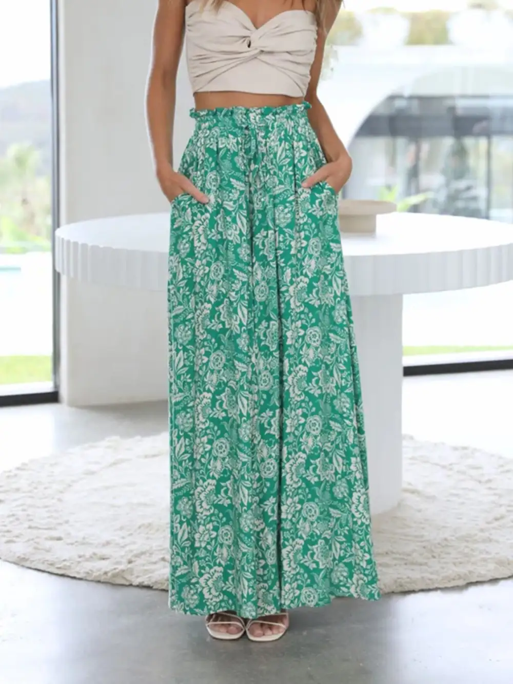 Printed Wide Leg Detail Pants