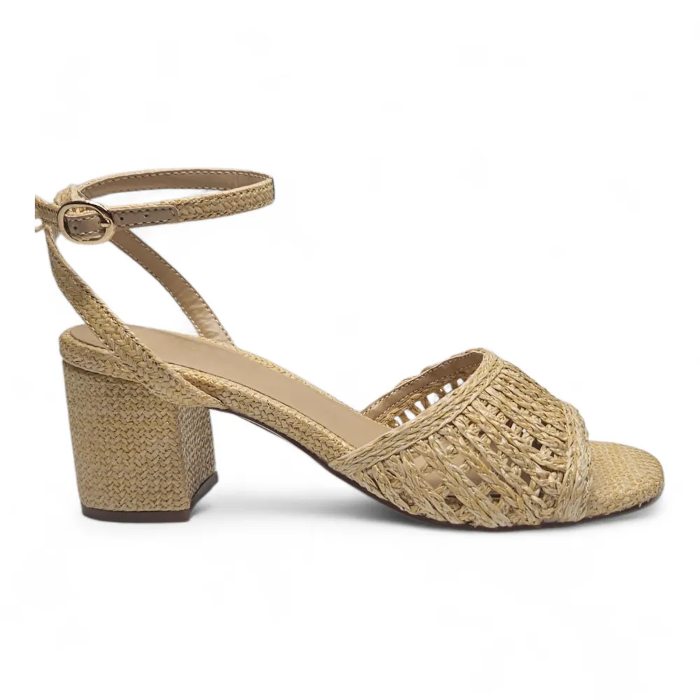 Headway Raffia Woven Band With Ankle Strap Heels
