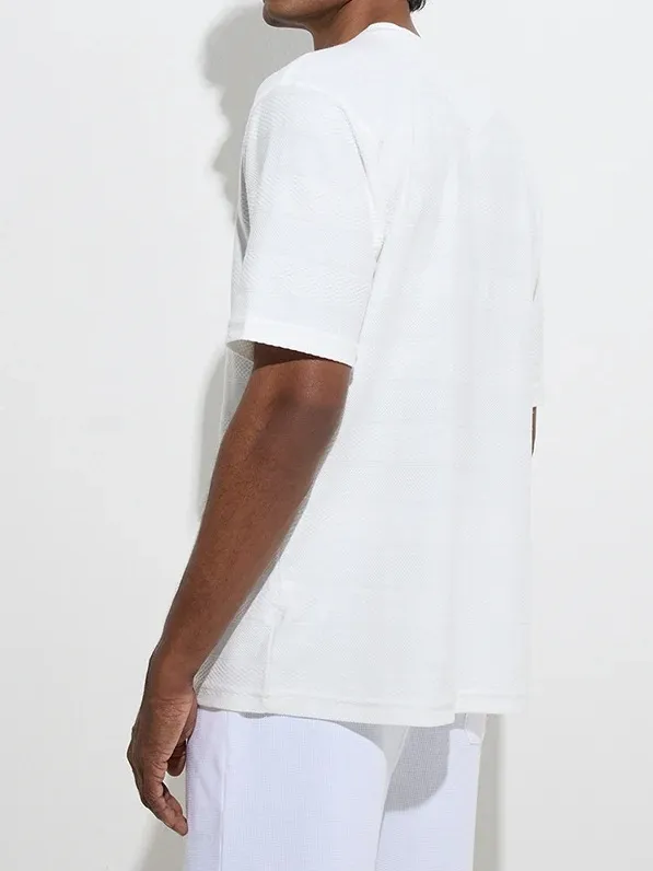 Plain White Loose Cotton-Blend T-Shirt