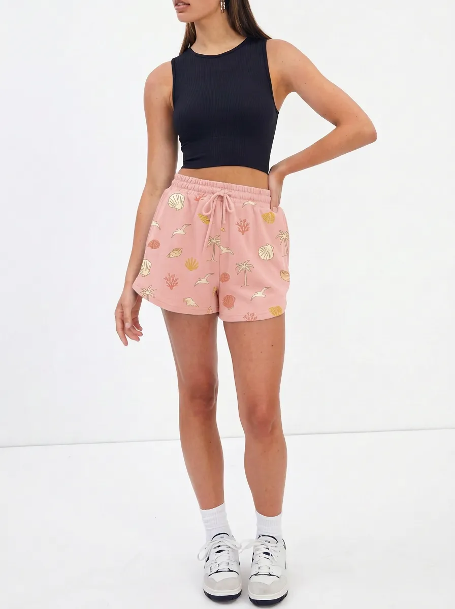 Women's Coastal Seashell Palm Tree Graphic Shorts