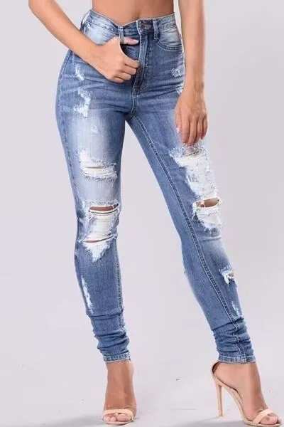 Distressed Skinny Plus Denim Jeans