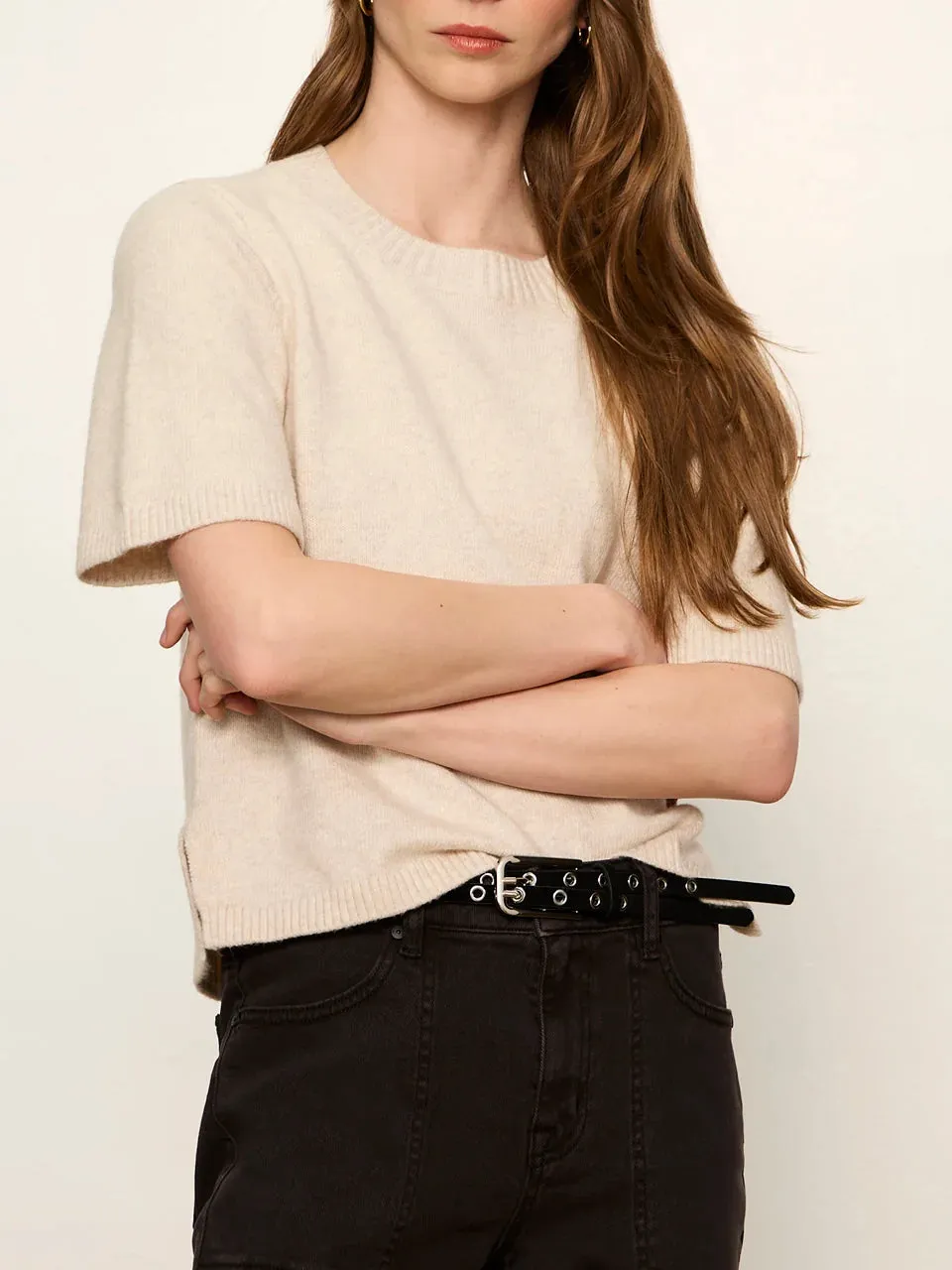 Relaxed Cotton Crew Neck Short Sleeve Sweater