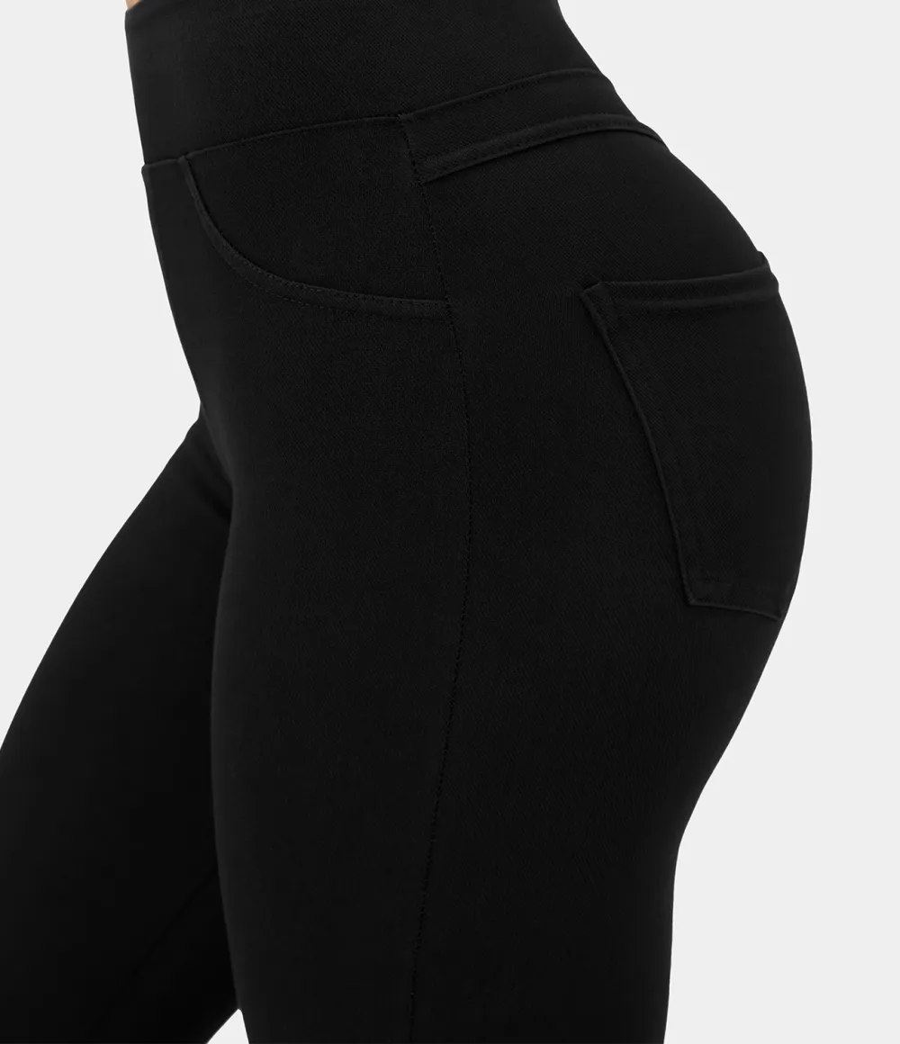 Magic High Waisted Back Side Pocket Stretchy Knit Denim Casual Leggings