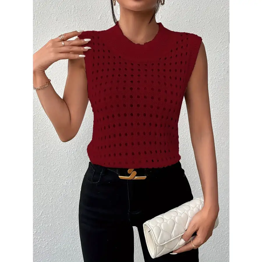 Hollow Out Round Neck Knit Tank