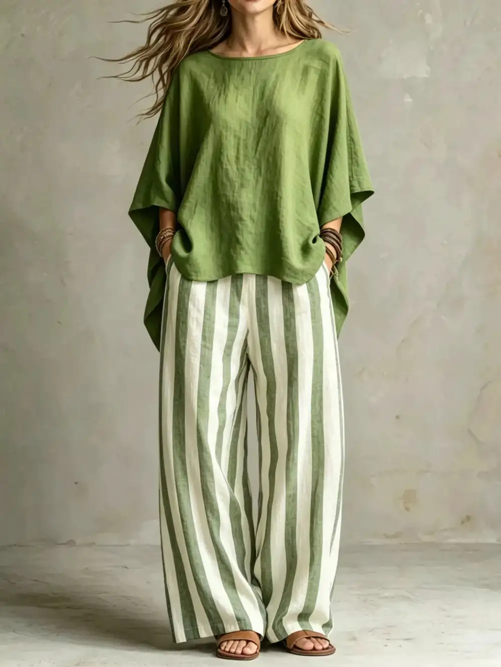 Full Size Solid Color Top and Pants Set Plus