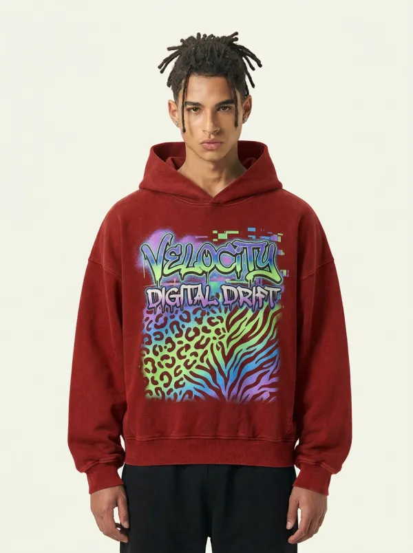 Men's Urban Streetwear Graffiti Animal Graphic Hoodie