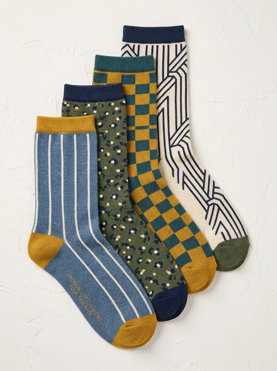 Modern Geometric Four-Pair Casual Socks
