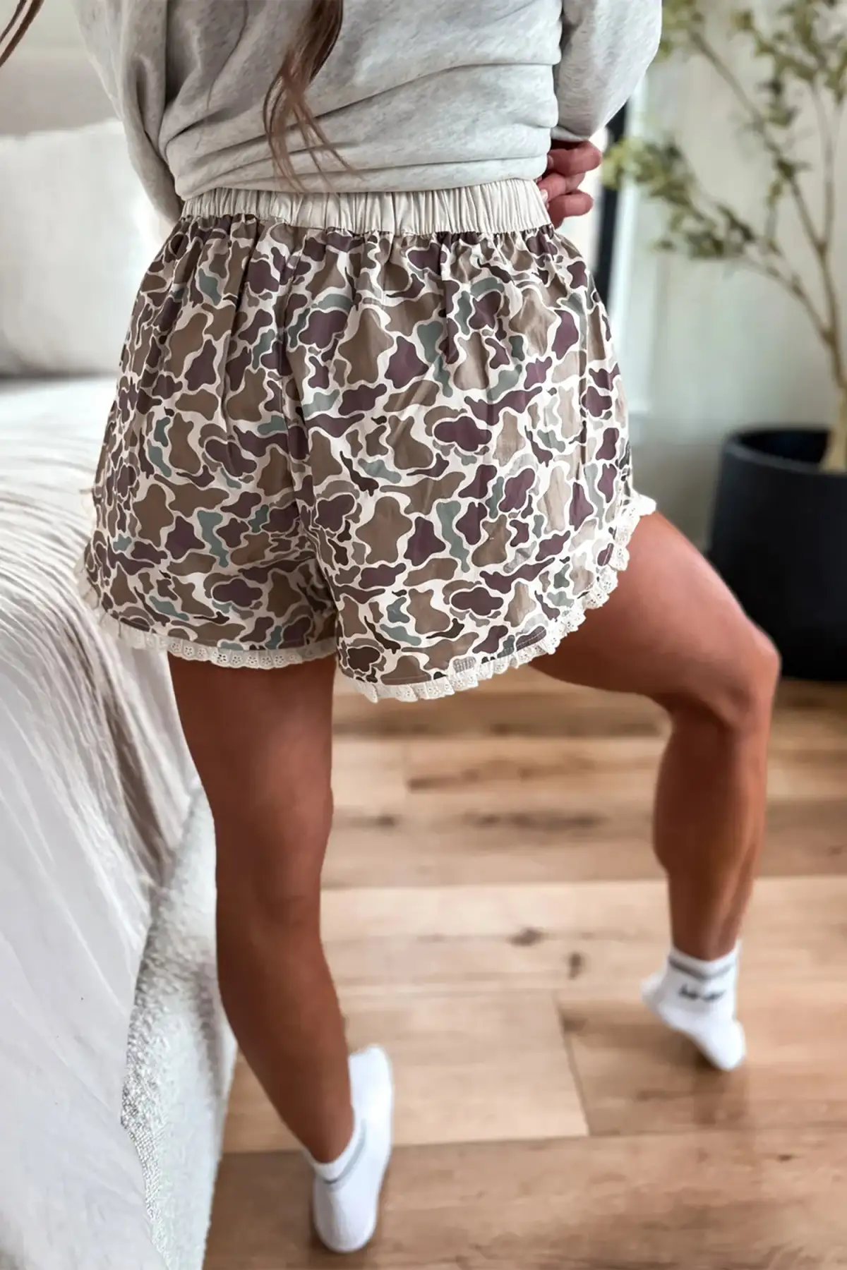 Camouflage Print Ruffle Boxer Shorts