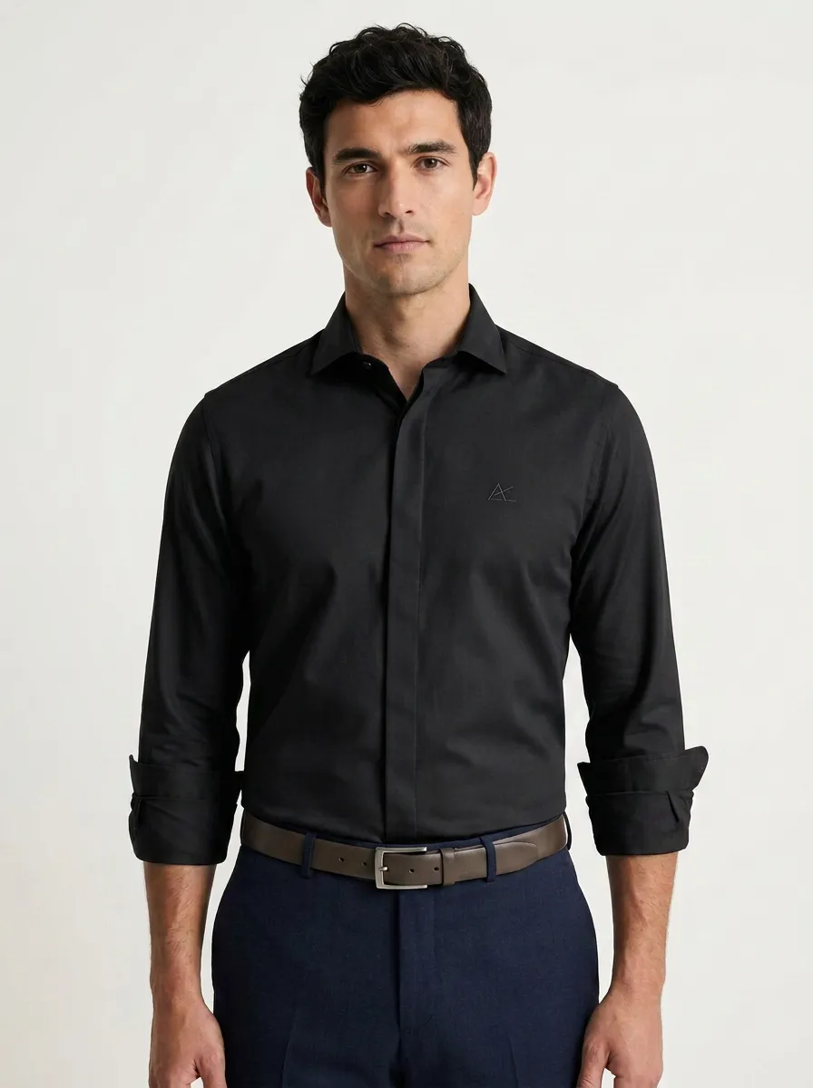 Men's Non-Iron Cotton  Logo Embroidered Dress Shirt