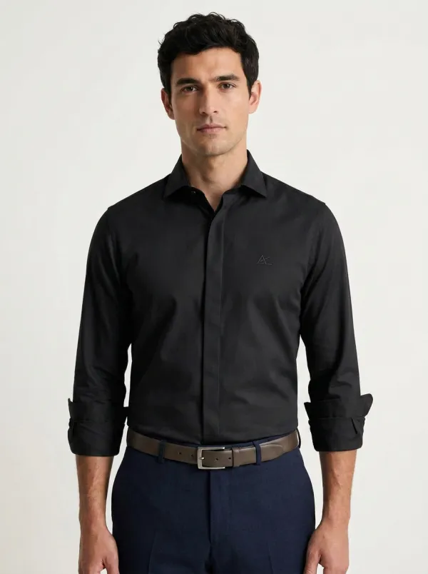 Men's Non-Iron Cotton  Logo Embroidered Dress Shirt