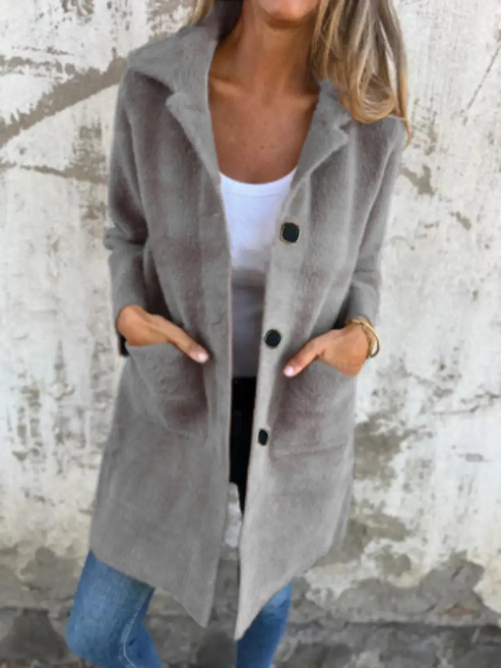 Long Sleeve Button Coat With Pockets