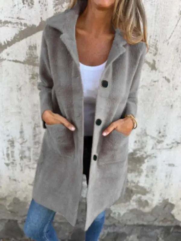 Long Sleeve Button Coat With Pockets