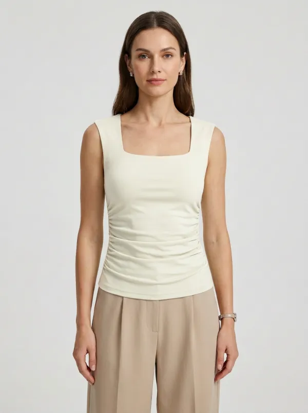 Waist-Shaped Square-Neck Side-Ruched Ruched Tank Top