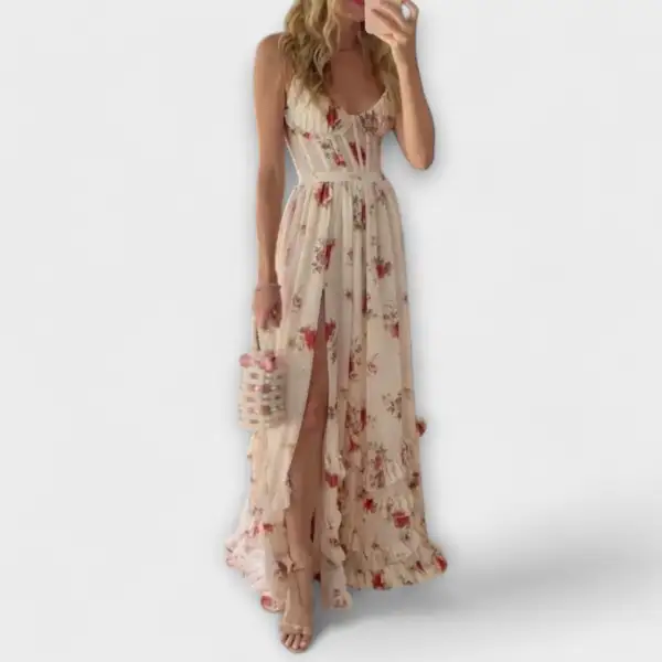 Floral Chiffon Satin Casual Dress