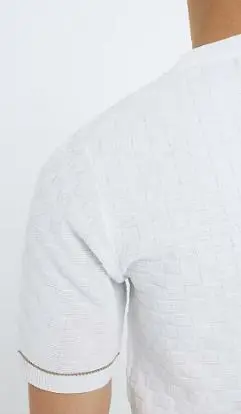 Men's White Slim Fit Checkerboard T-Shirt
