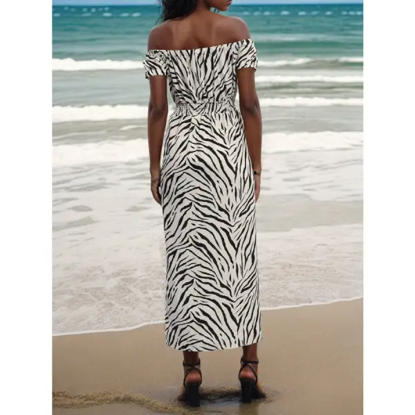 Slit Animal Off-Shoulder Midi Dress