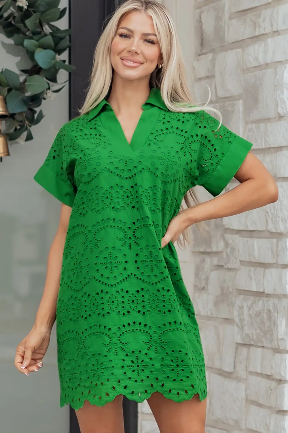 Embroidered Eyelet Mini Dress