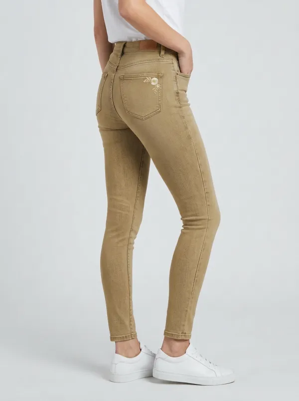 Women's Floral Embroidery Light Wash Printed Slim Jeans