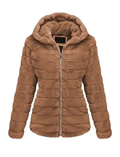 Women's Faux Fur Coat Shearling Fluffy Fuzzy Shaggy Hood Sherpa-Lined Fleece Jacket
