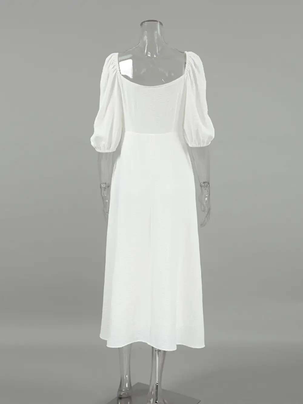 Gathered Detail Puff Sleeve Midi Dress