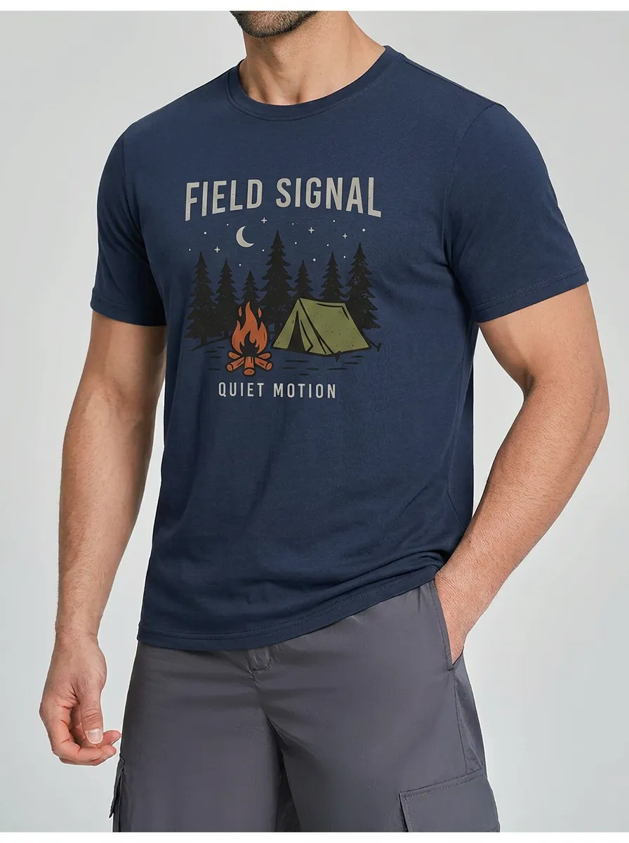 Men's Camping Lover Forest Campfire Tent Printed T-shirt