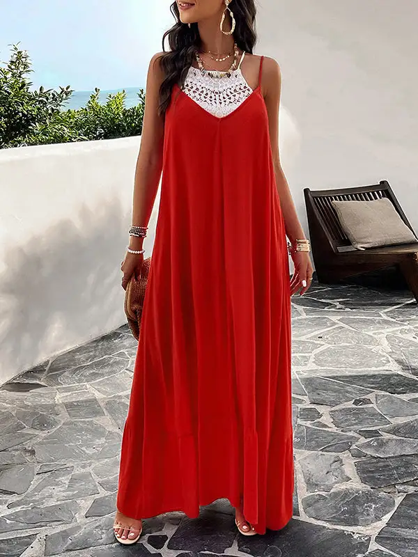 Joint Pleated Sleeveless Neck Maxi Dress
