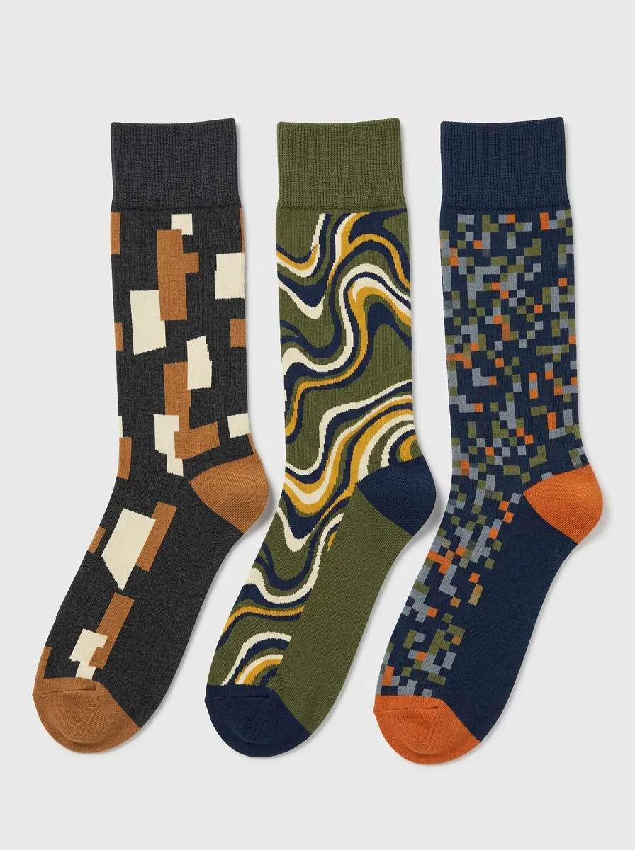 Men's Geometric Abstract Swirl Printed Three Pack Socks