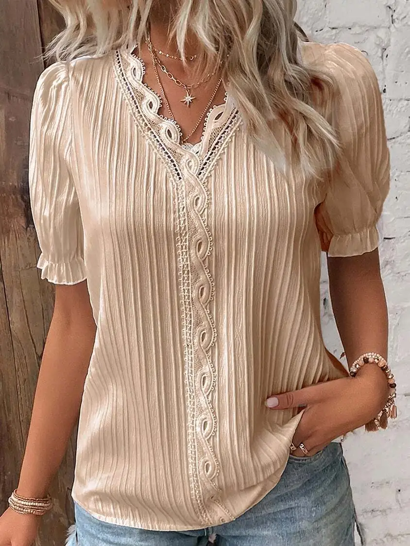 Limited Stock🛒Clearance sale🔥V Neck Plain Lace Elegant Shirt