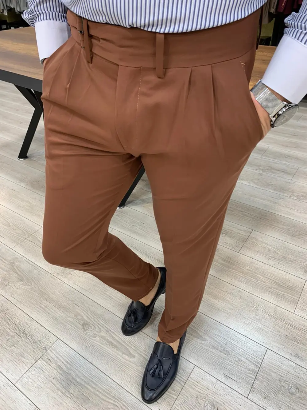 Polished Slim Fit Pleated Tailored Trousers