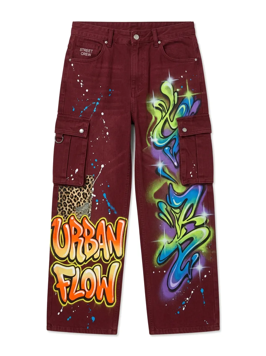 Men's Graffiti Urban Flow Leopard Graphic Cargo Jeans