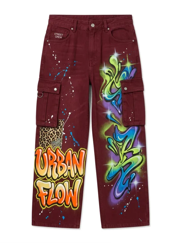 Men's Graffiti Urban Flow Leopard Graphic Cargo Jeans