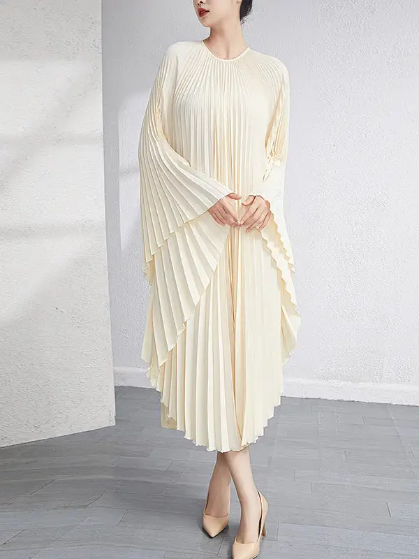Sleeves Pleated Maxi Dress