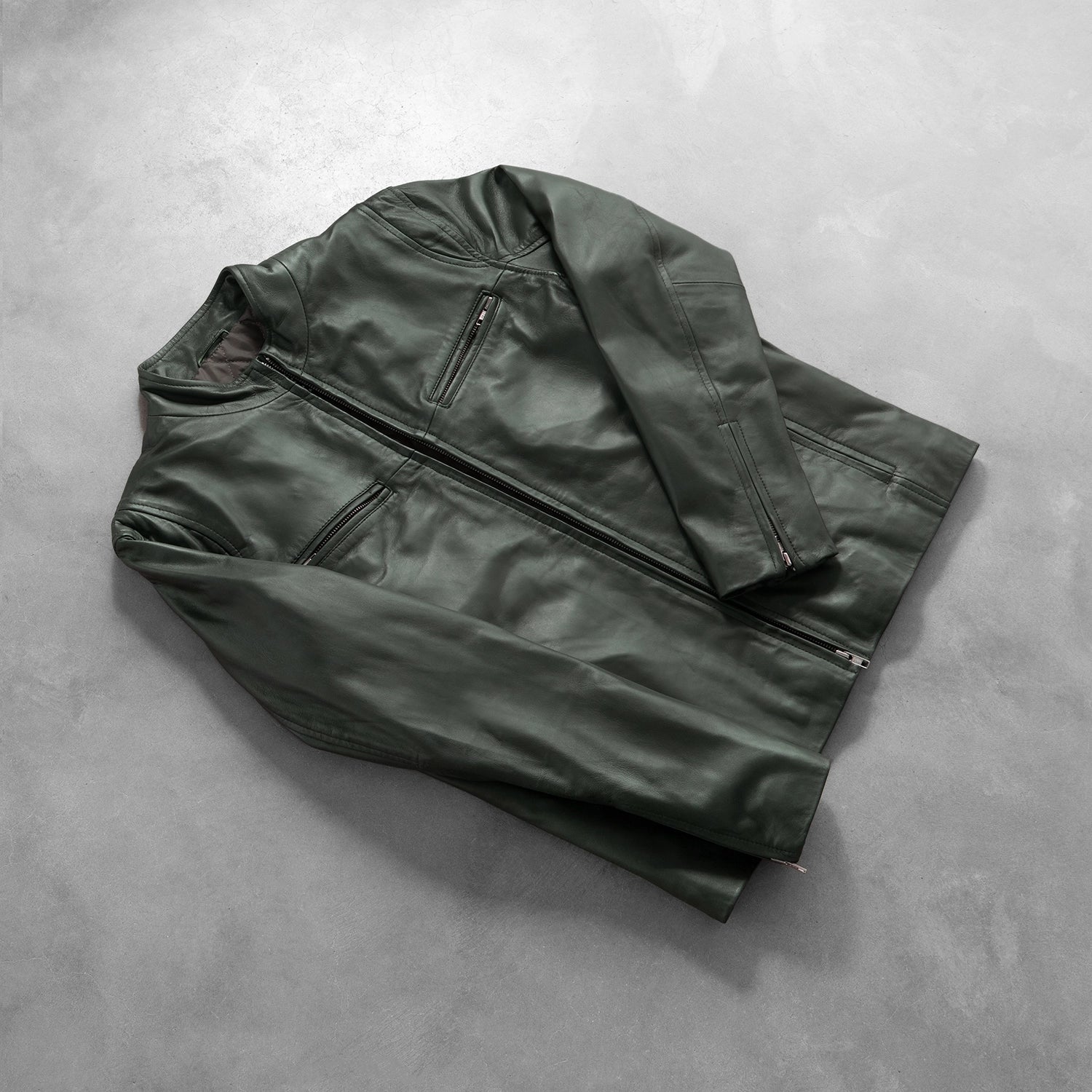 Men's Panel Detail Biker Leather Jacket