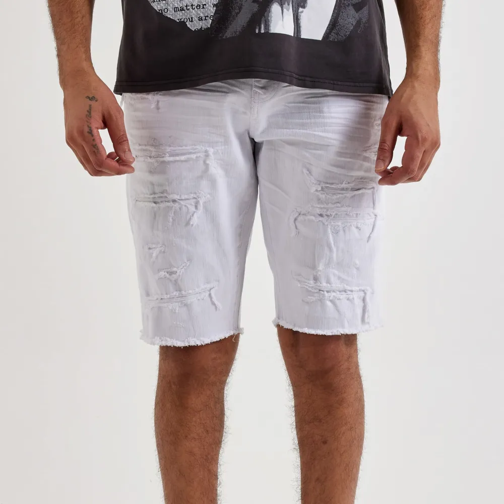Relaxed Distressed Basic Denim Shorts