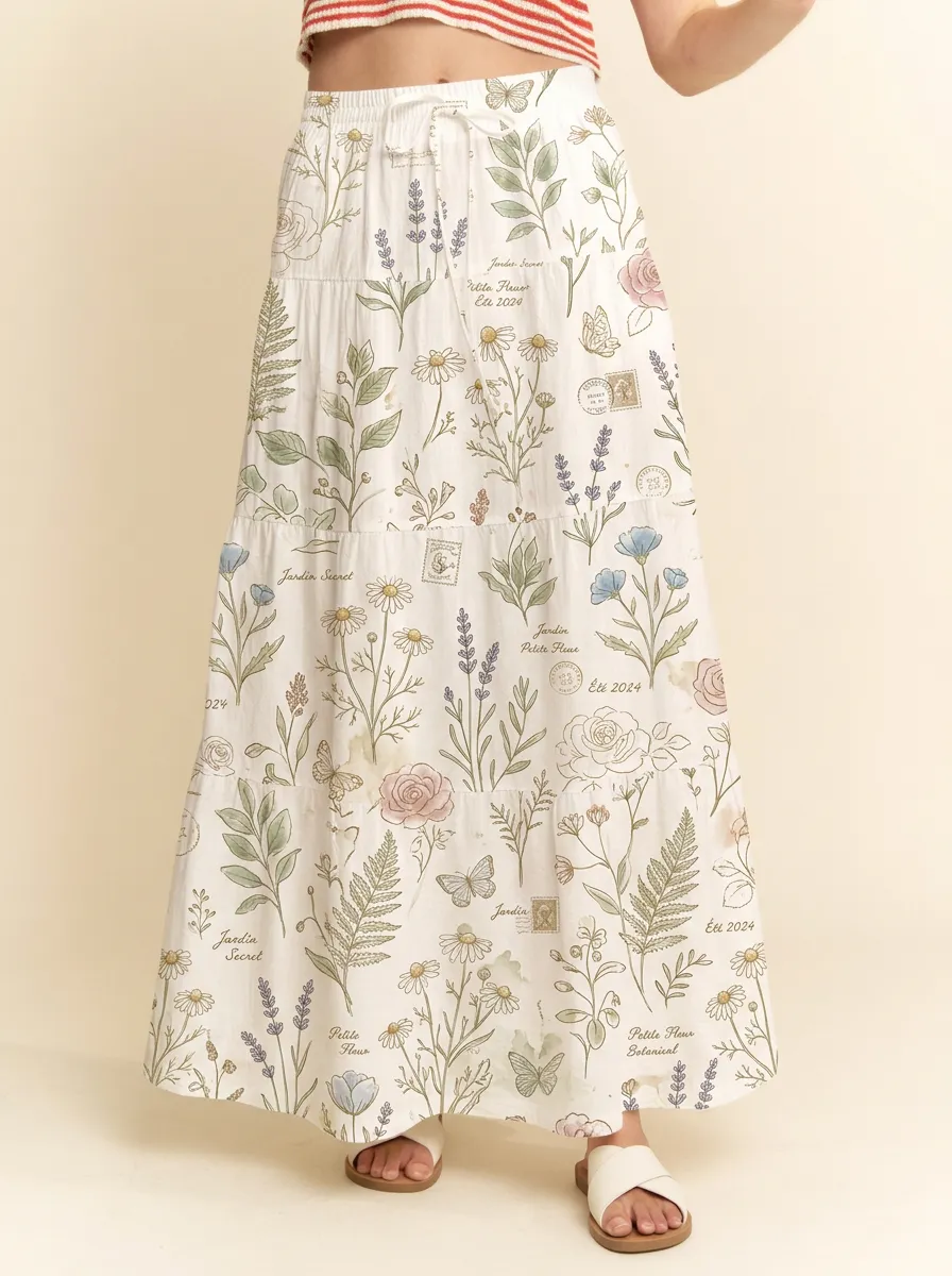 Women's A-Line Botanical Garden Floral Butterfly Printed Maxi Skirt