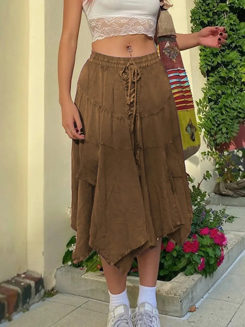 Cotton Blend Drawstring Skirt