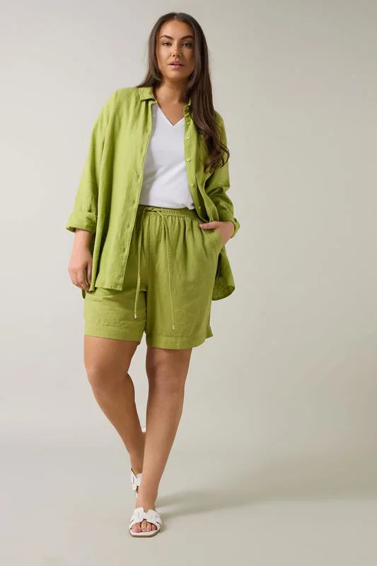 Set Chartreuse Green Linen Shirt & Short detail 1
