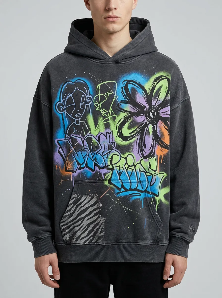 Unisex Streetwear Graffiti Flower Character Graphic Hoodie