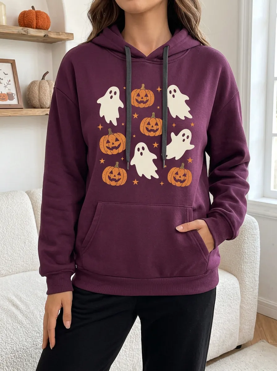 Women's Halloween Ghost Pumpkin Star Printed Hoodie