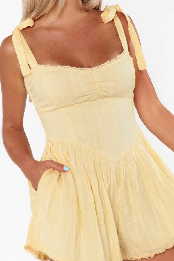 Yellow Tie Shoulder Smocked Romper