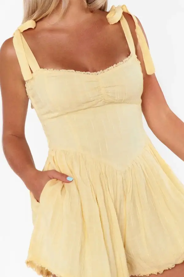 Yellow Tie Shoulder Smocked Romper