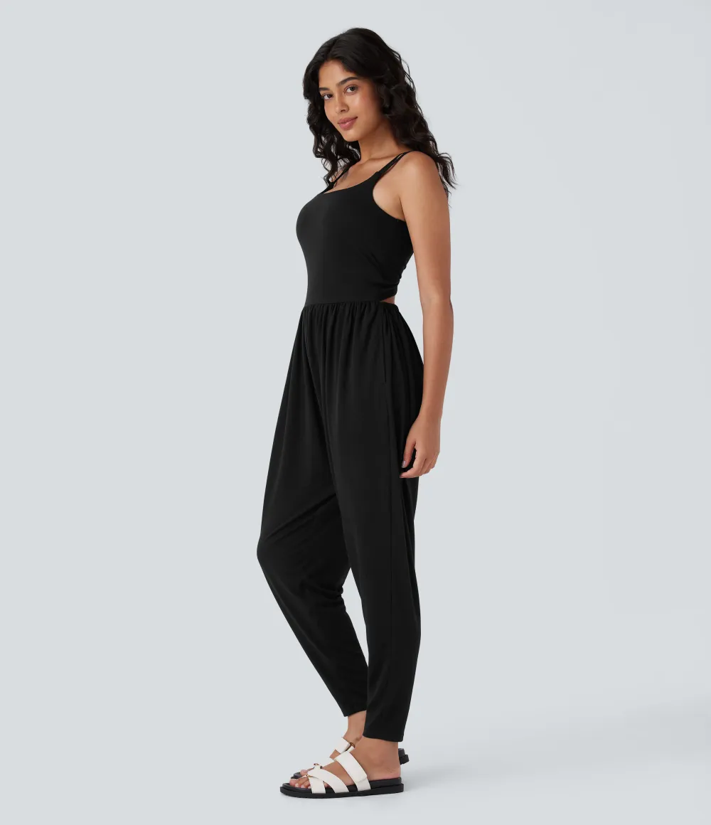 Double Straps Pocket Harem Casual Jumpsuit-Easy Peezy