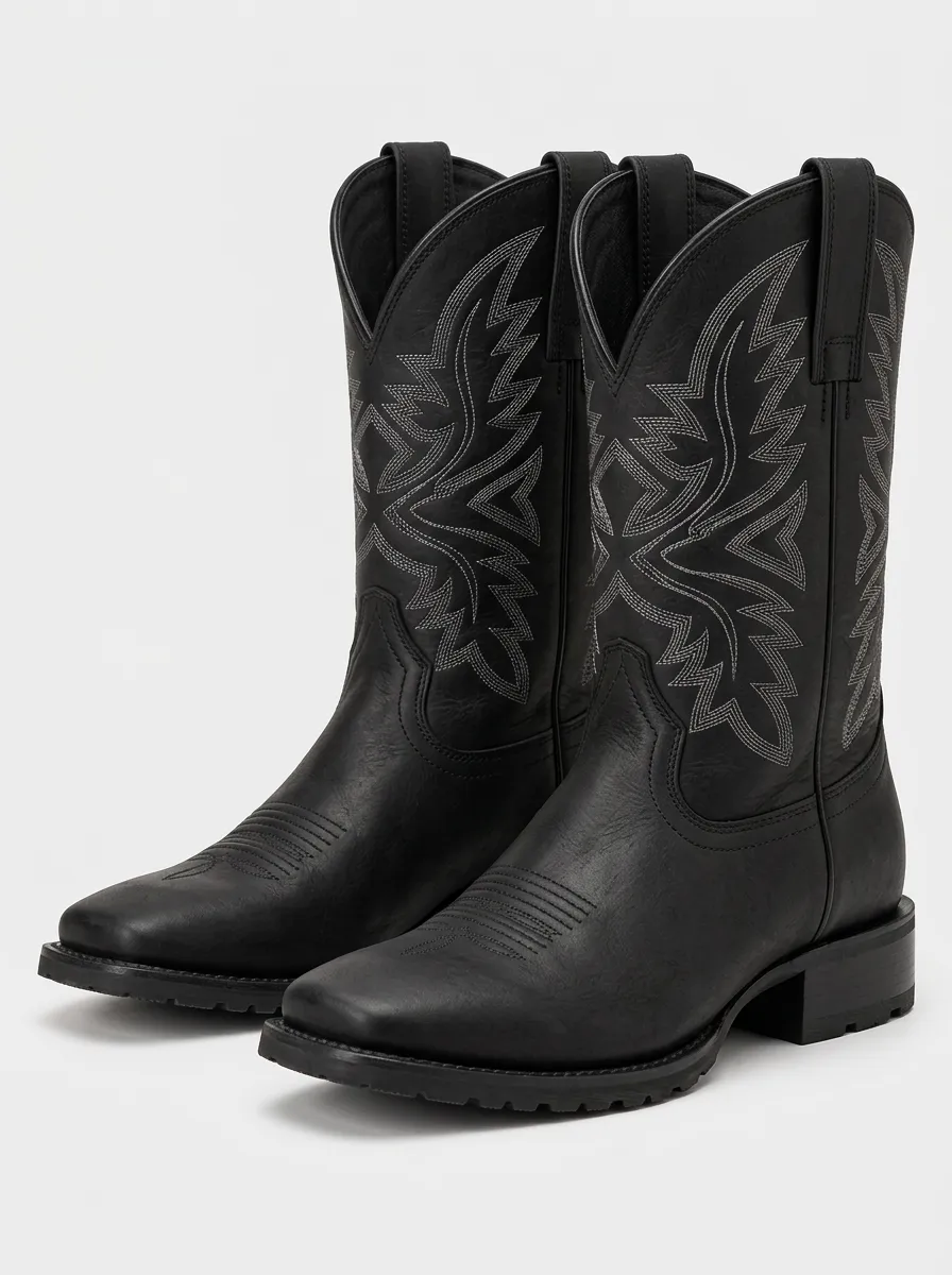 Men's Embroidered Detail Cowboy Boots in Red