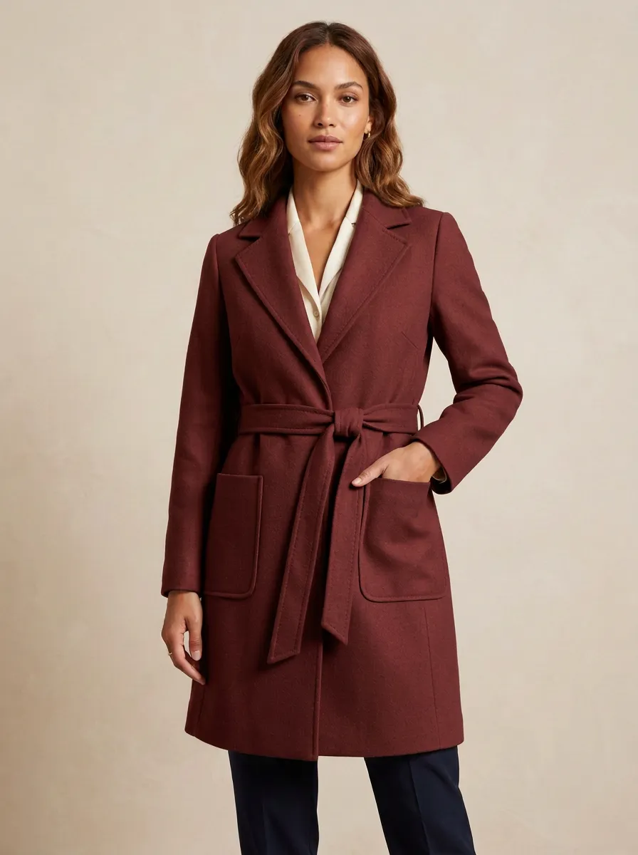 Women's Camel Classic Belted Wool Blend Overcoat