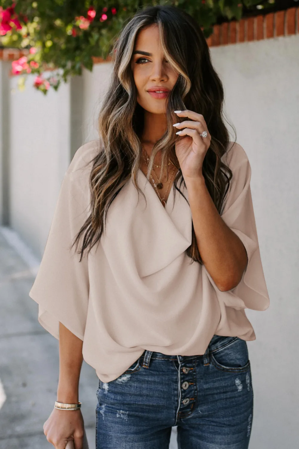 Apricot Draped Blouse