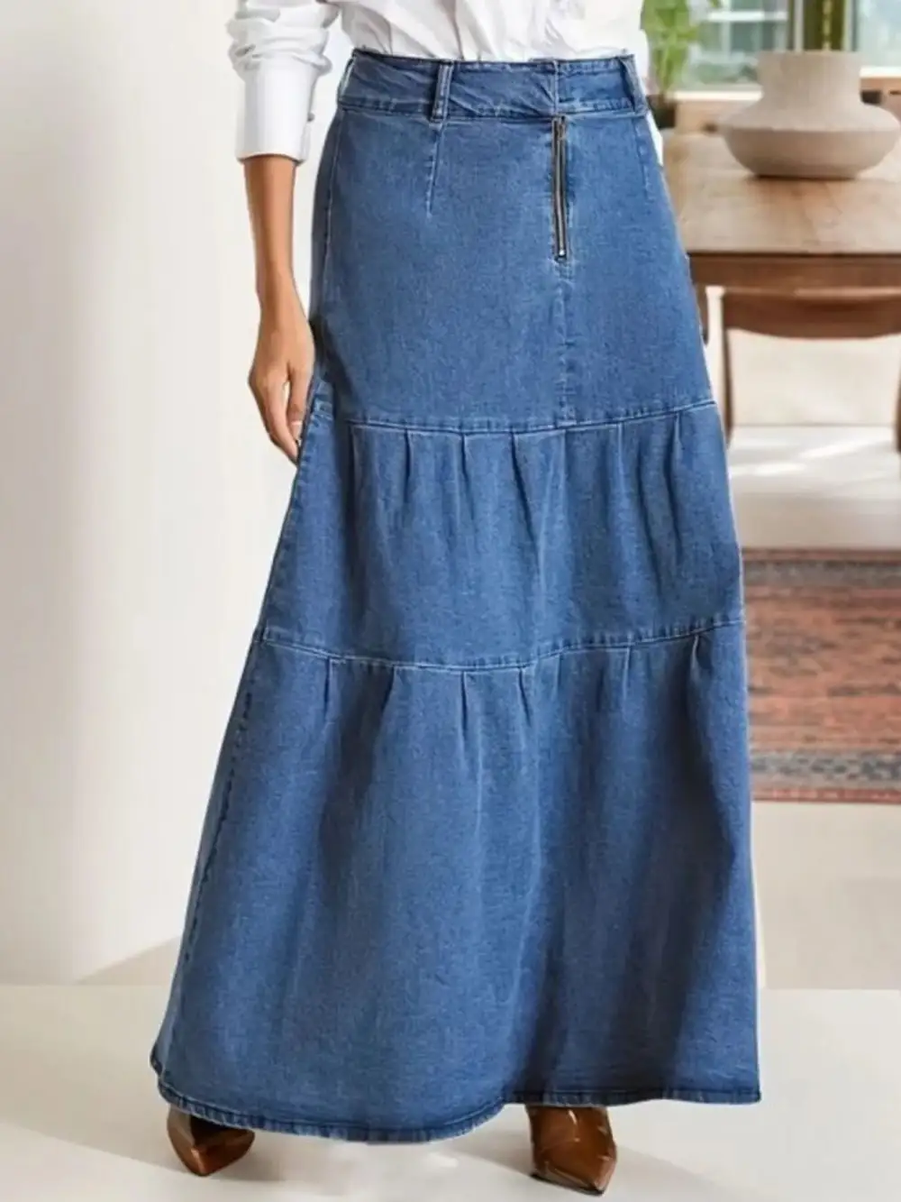 Tiered Maxi Skirt with Zipper Detail