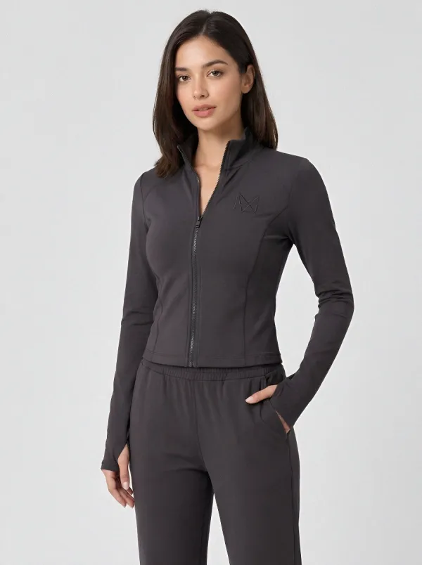 Women's Burgundy Athletic Zip-Up Jacket and Pants Sportswear Set
