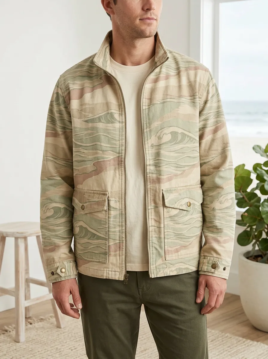 Men's Ocean Wave Camo Pattern Printed Jacket
