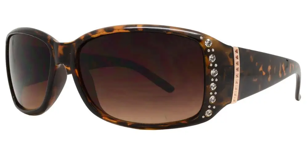 Women's Rectangular Sunglasses With Rhinestones And Metal Accent