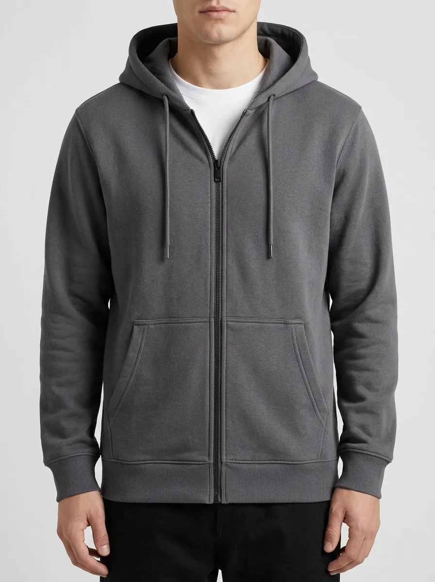 Casual Zip-Up Minimalist Solid Sport Look Men's Hoodie